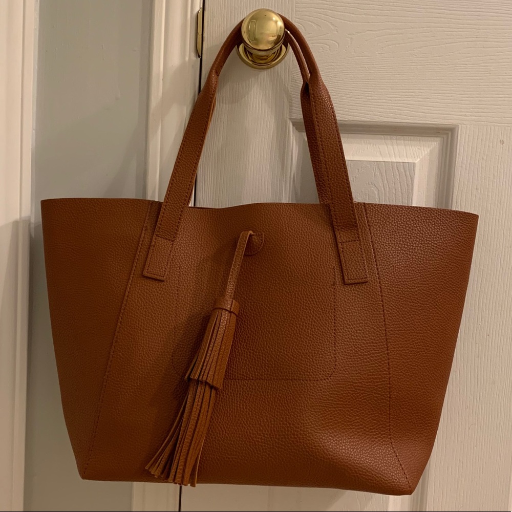 Camel Brown Leather & Suede Tote